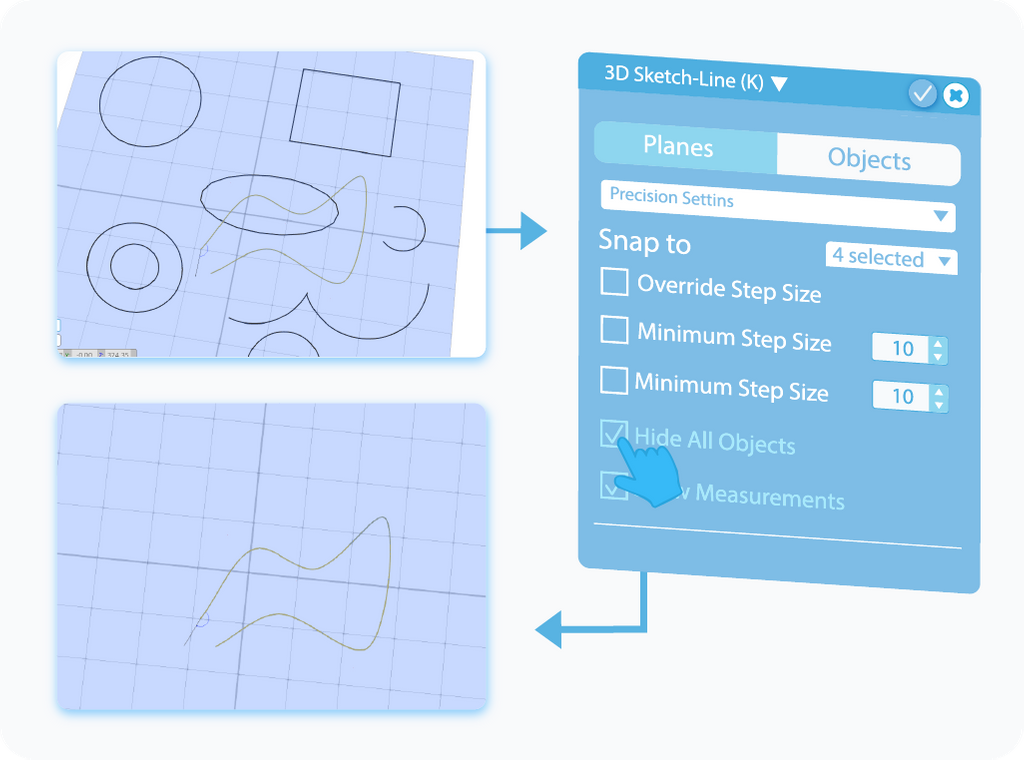Toggle to enable Hide All Objects feature in 3D Sketch